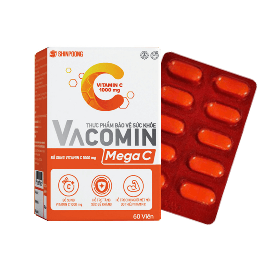 Vacomin Mega C 1000mg H/60V SHINPOONG Sáng da, mờ thâm, tăng đề kháng
