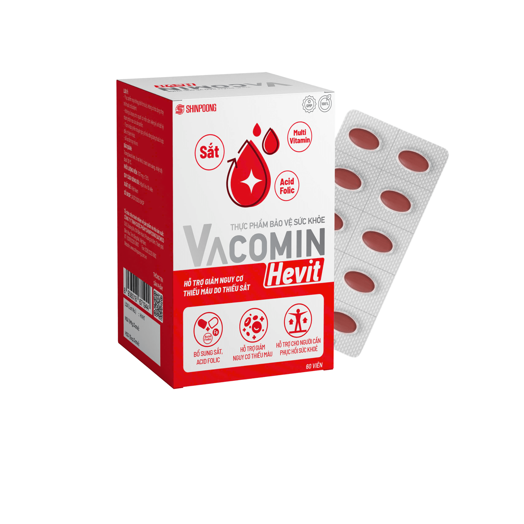 Vacomin Hevit H/60V SHINPOONG Bổ Sung Sắt, Vitamin Hỗ Trợ Giảm Nguy Cơ Thiếu Máu