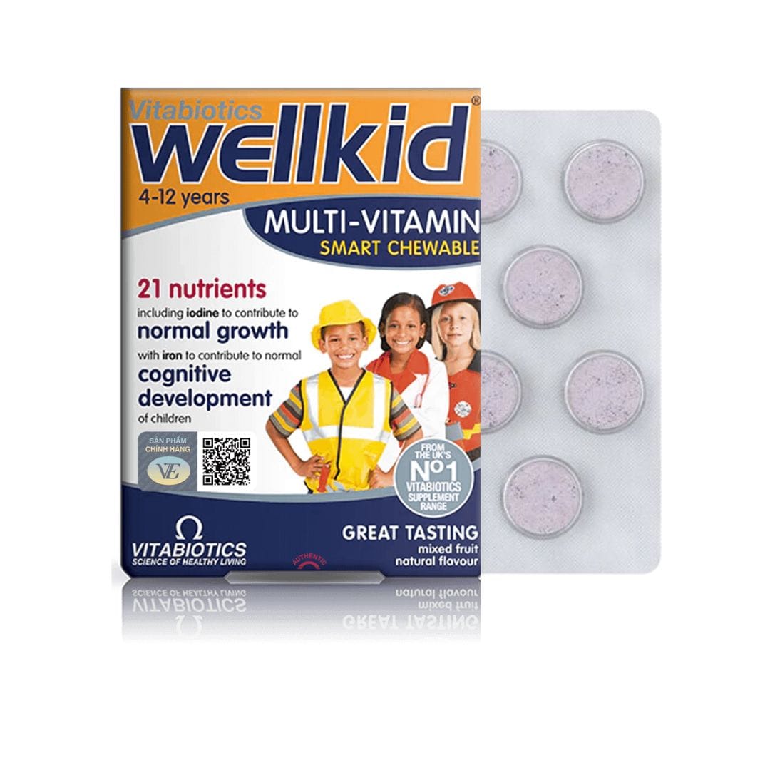 Wellkid Smart Chewable H/30V VITABIOTICS Kẹo Nhai Vitamin Trẻ Em 4-12T (VEPharma)
