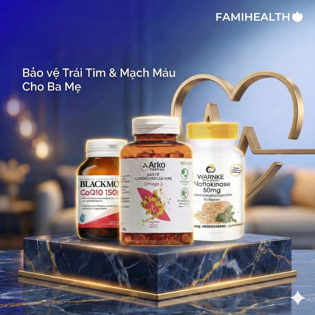 Combo Bảo Vệ Trái Tim & Mạch Máu: CoQ10 BLACKMORES, Omega 3 Arkogelules ARKOPHARMA, Nattokinase WARNKE